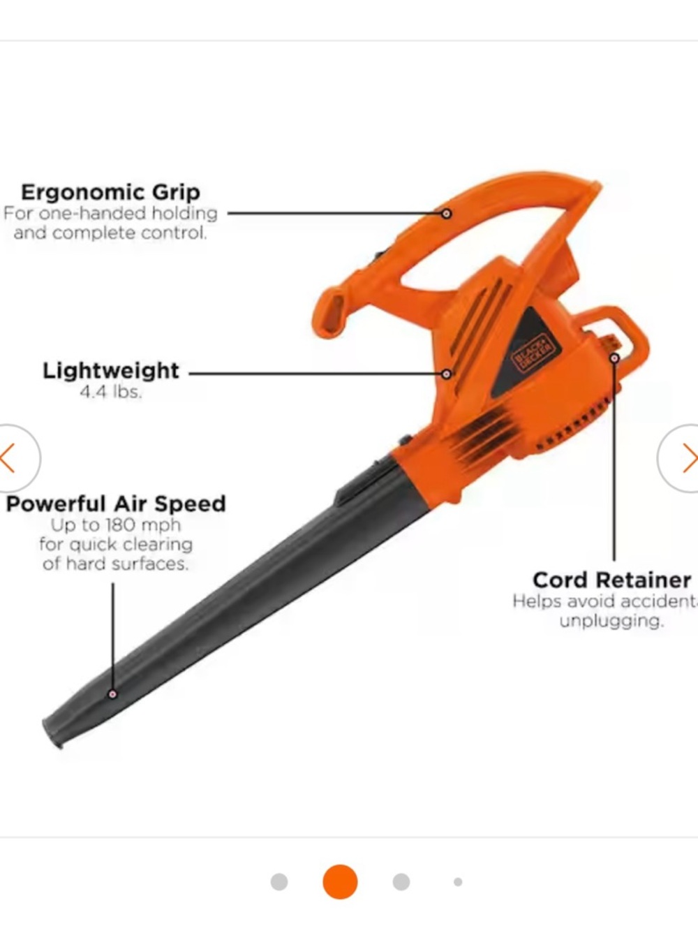 Black & Decker Orange and Black Corded Handheld Leaf Blower - Picture 2 of 7